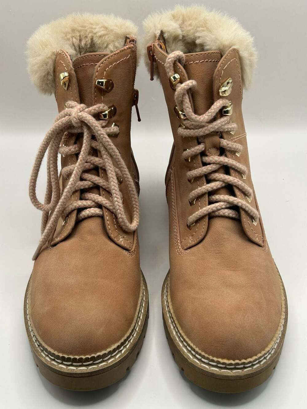 Steve Madden Alaska Lace-Up Bootie Boots Shoes with Faux Fur Collar Size 7M